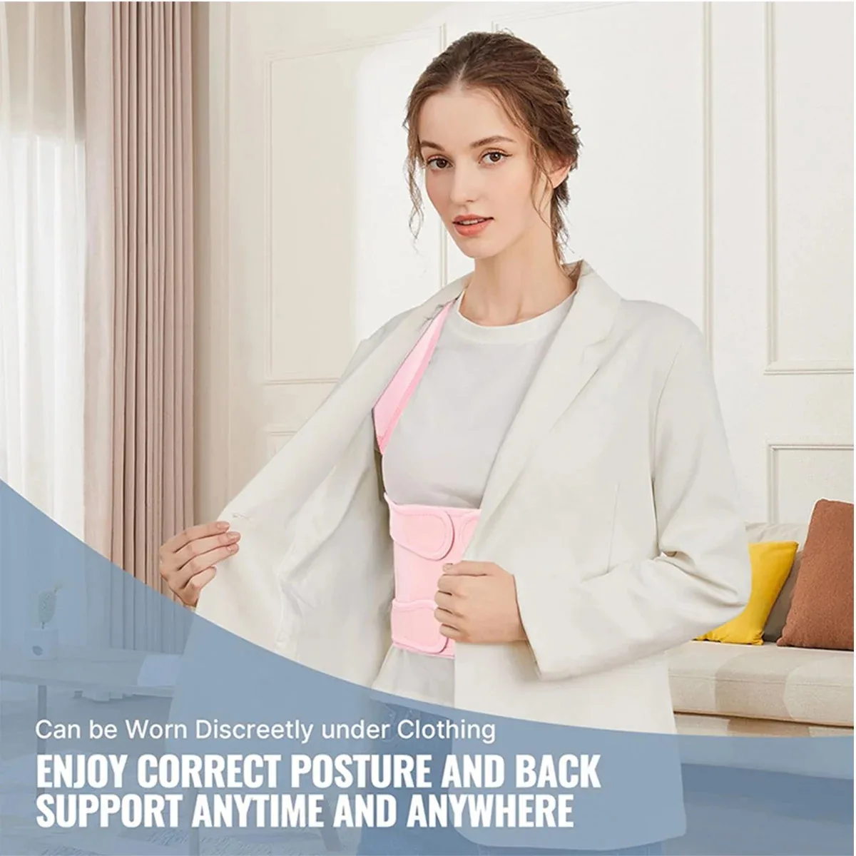 UpBrace ergonomic back brace posture corrector infographic showing effective support and 3D weaving